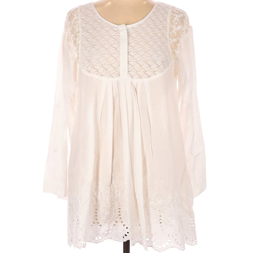 Umgee White Eyelet Lace Babydoll Tunic Top Blouse